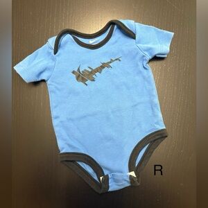 ⭐️2/$8.00⭐️ Nike 0-3m Blue Onesie with Black Trim and Classic Checkmark